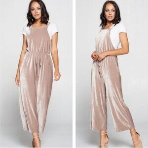 Chocolate Velvet Wide Leg Midi Overall Jumper - Pocket Drawstring Boho Small